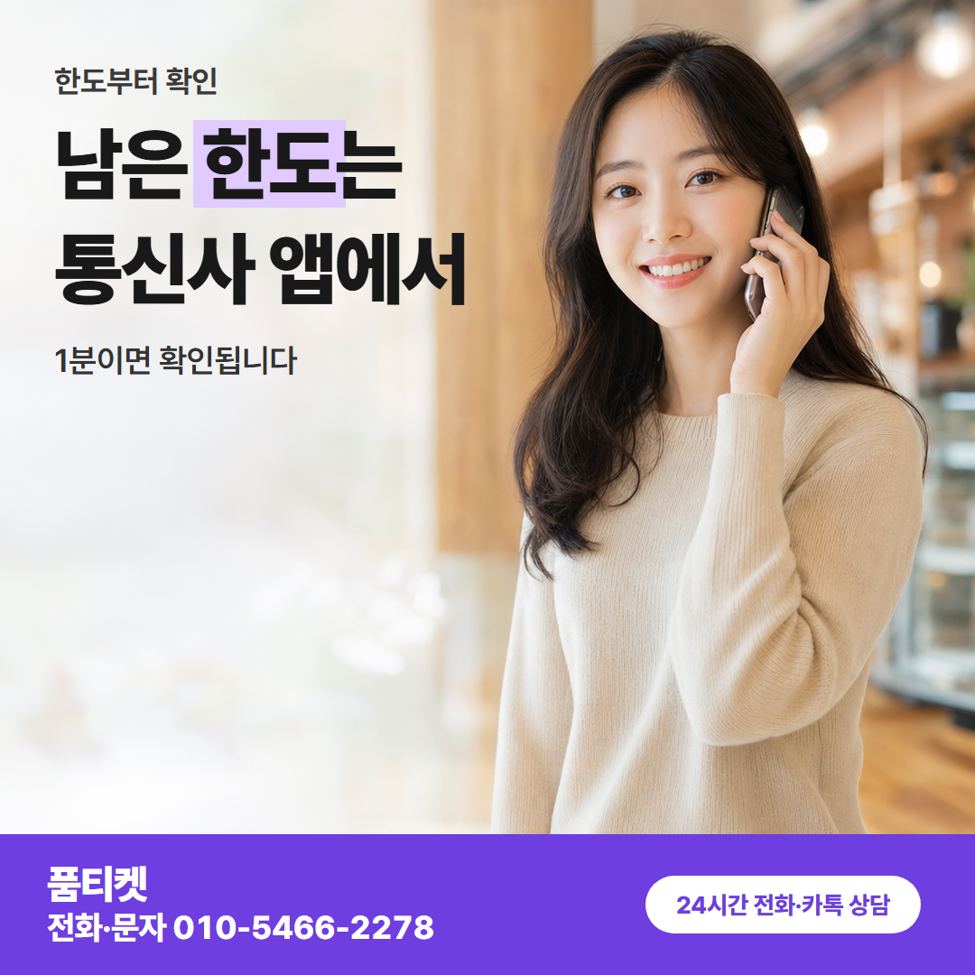 남은 한도는 통신사 앱에서